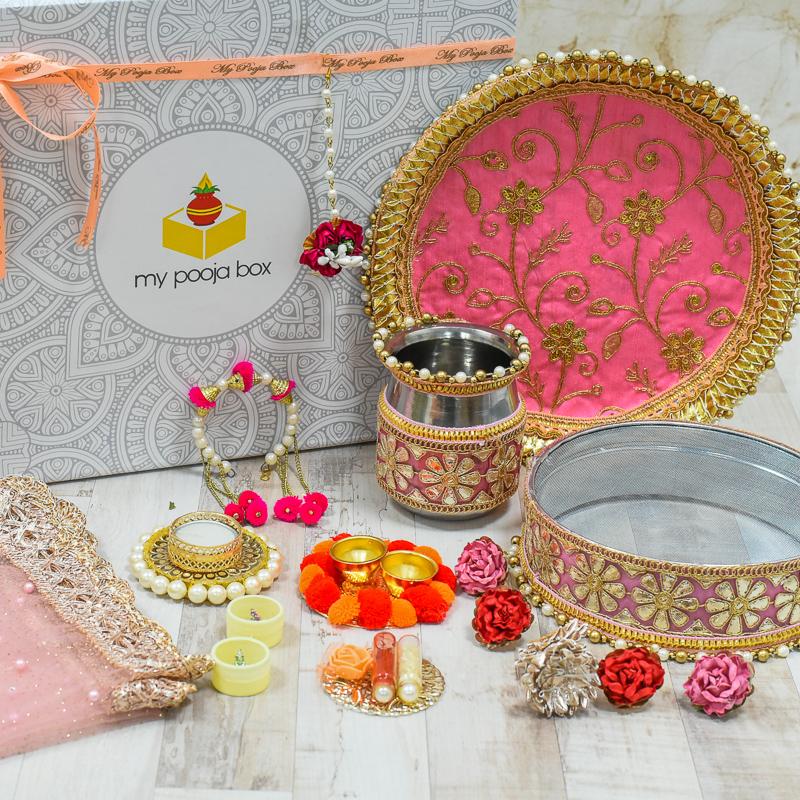 Stunning Pink Orchids Karwa Chauth Box