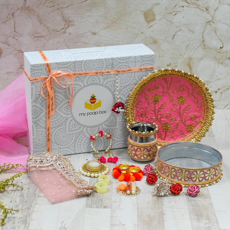 Stunning Pink Orchids Karwa Chauth Box