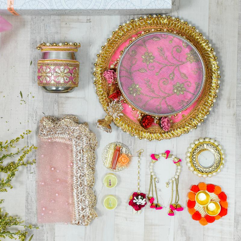 Stunning Pink Orchids Karwa Chauth Box