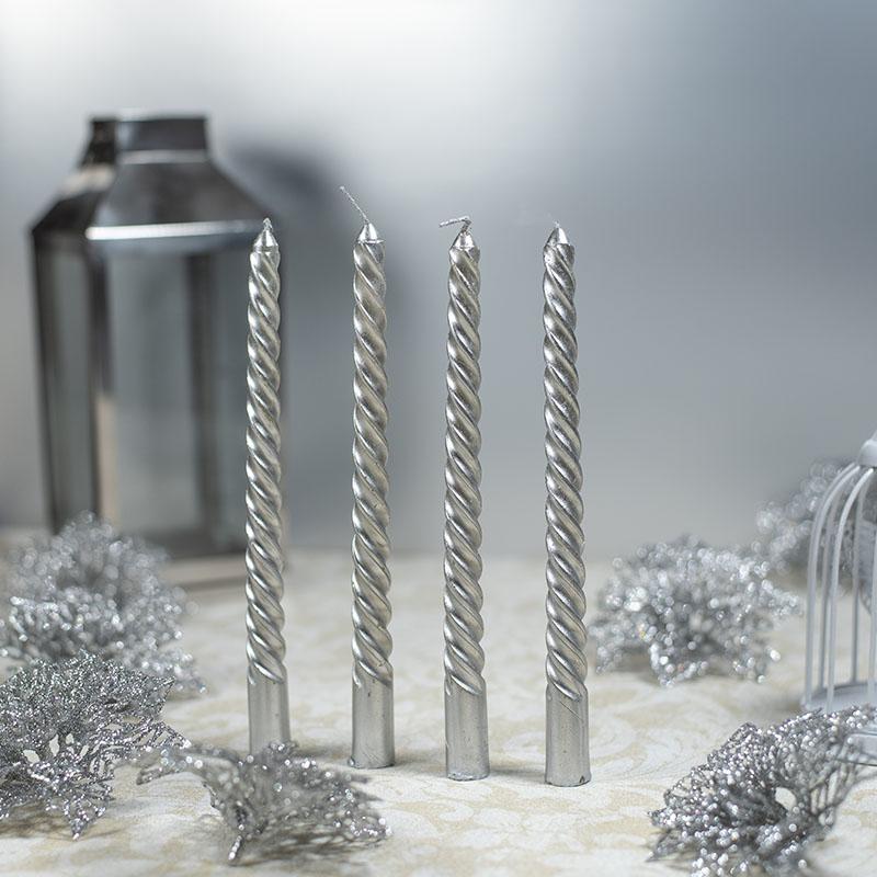 Glittering Silver Candle Sticks (Set of 4)