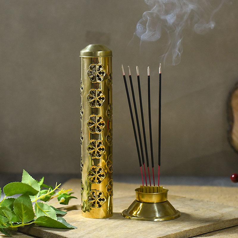 Buy Stylish Flower Pattern Brass Incense Holder Online in India 