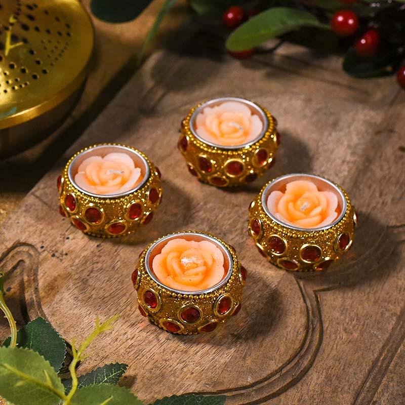 Orange Flower Candle Set