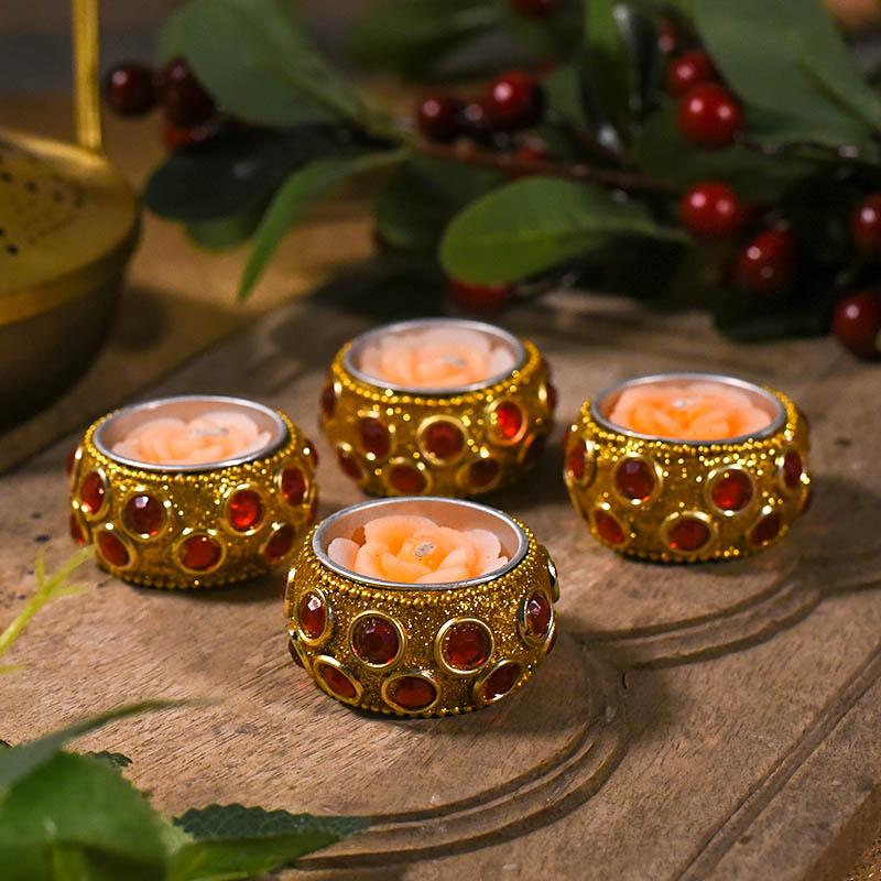 Orange Flower Candle Set