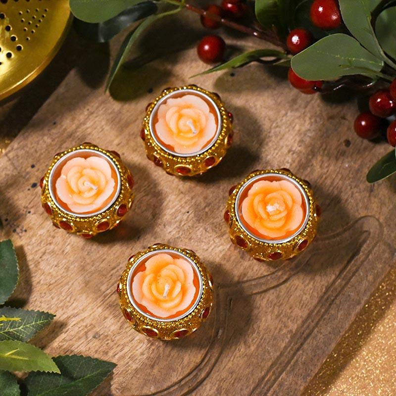 Orange Flower Candle Set