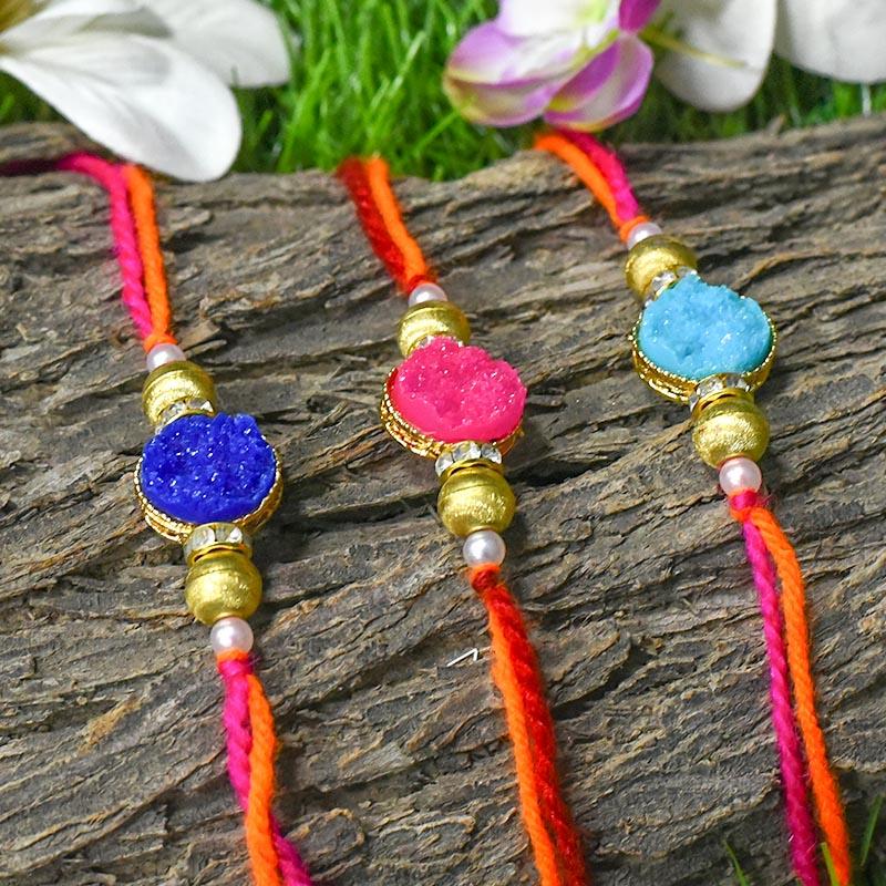 Chic Ornate Stone Rakhis (Set of 3)