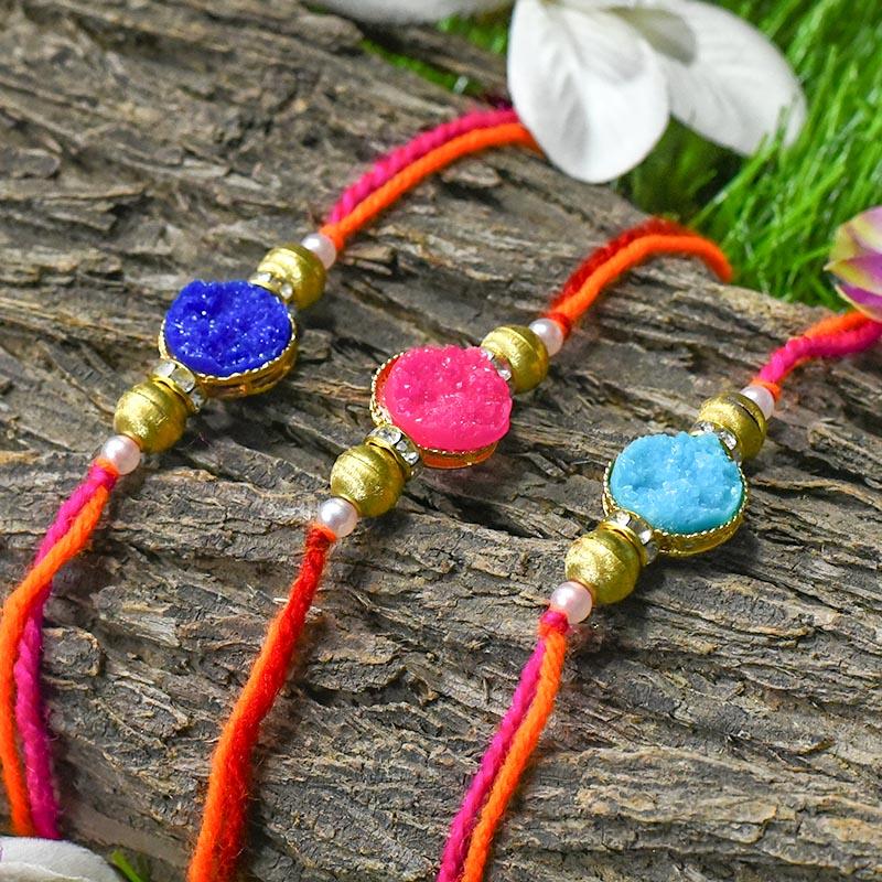 Chic Ornate Stone Rakhis (Set of 3)