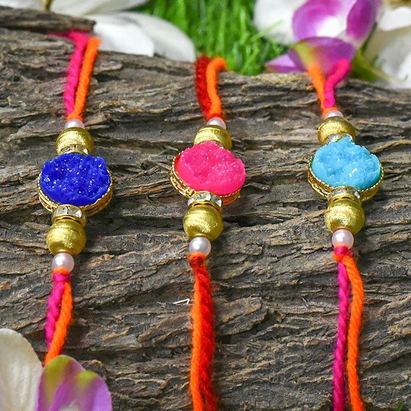 Chic Ornate Stone Rakhis (Set of 3)