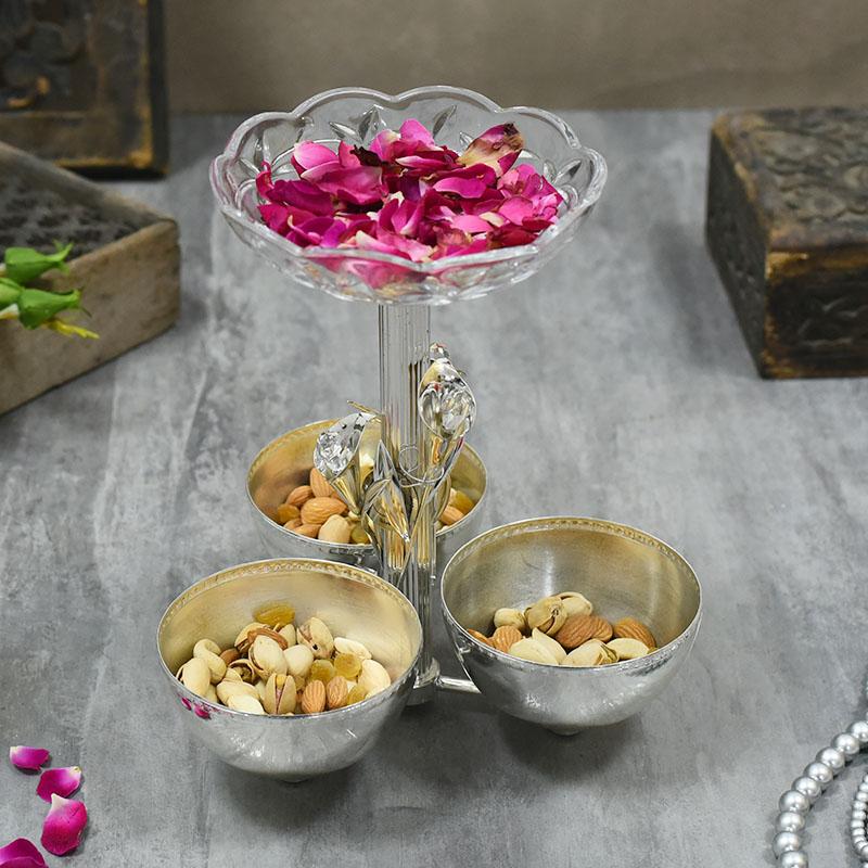 Exquisite Swarovski Silver Plated  Dry Fruit Platter
