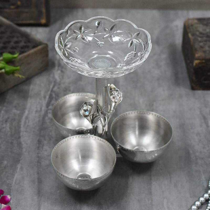 Exquisite Swarovski Silver Plated  Dry Fruit Platter