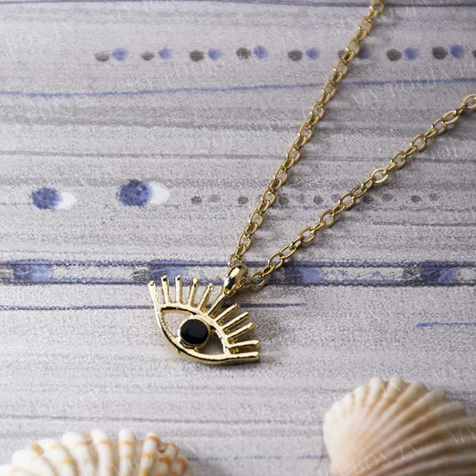 Black Enamel Evil Eye Pendant Necklace for Protection