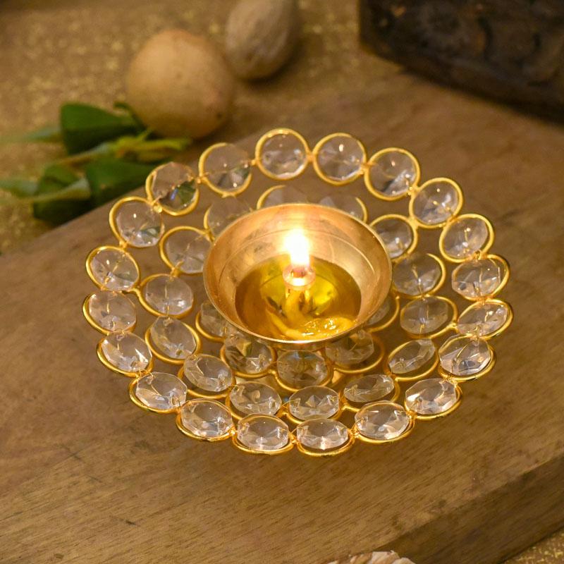 Crystal Embellished Brass Diya