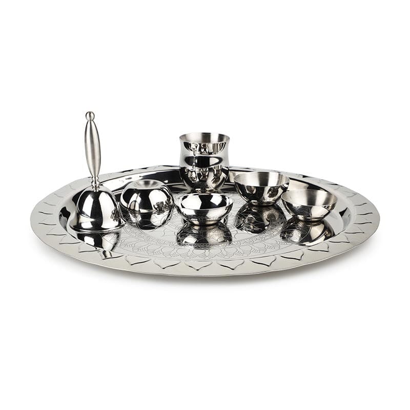 Silver Stainless Steel Pooja Thali Large (Set of 7)