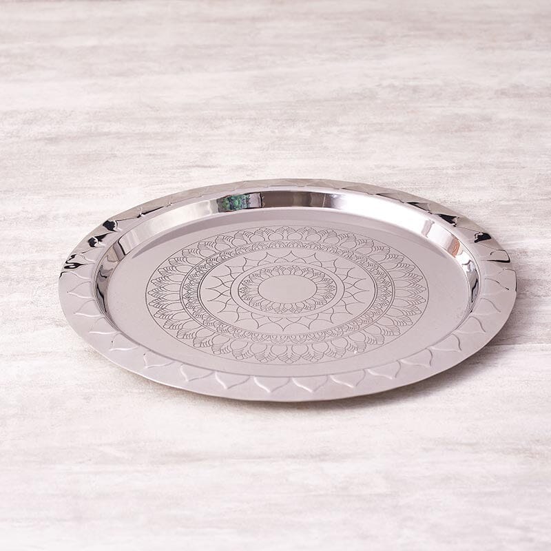 Silver Stainless Steel Pooja Thali Large (Set of 7)