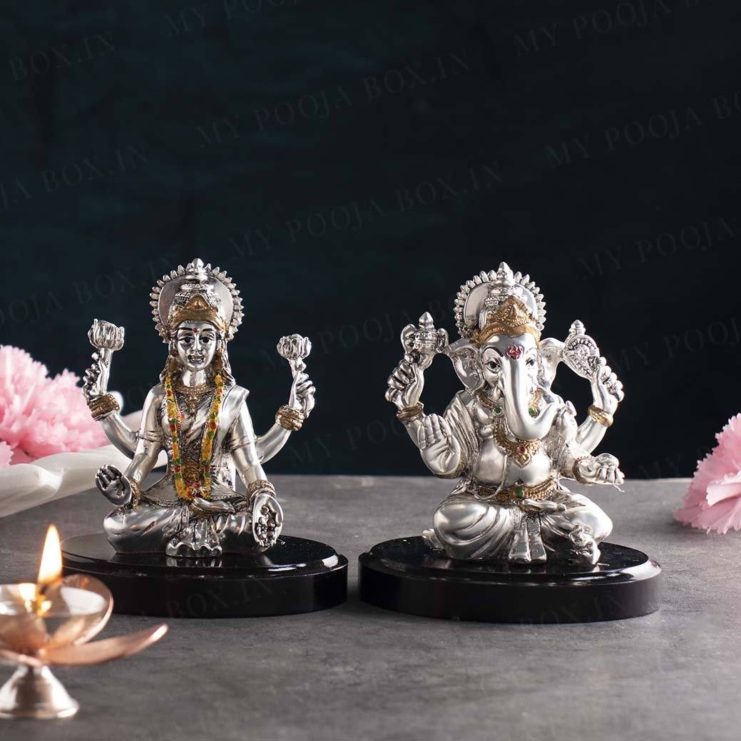 Divine Silver Platted Laxmi Ganesha Idol