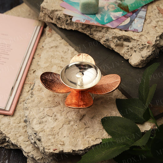Elegant Floral Akhand Diya - Copper & Silver