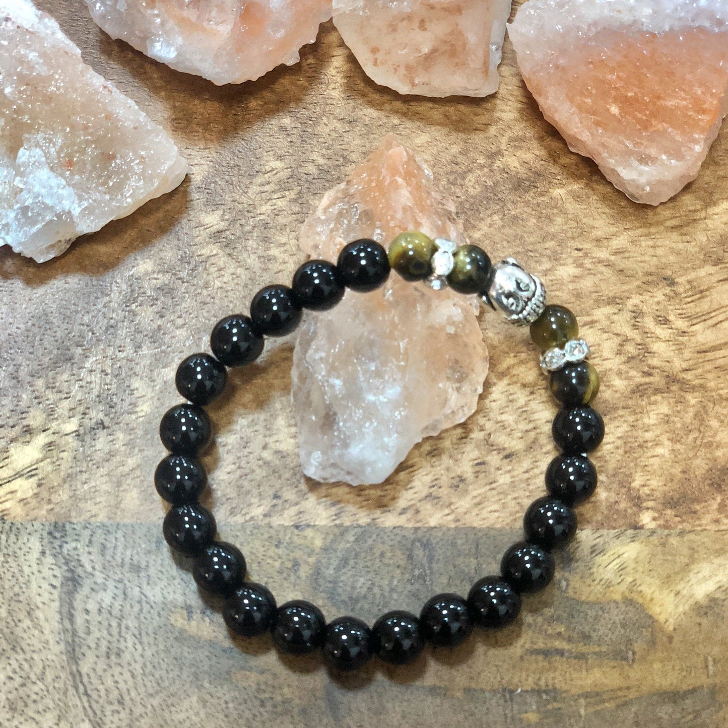 Patience and Abundance, Onyx and Tiger's Eye Guru Bead Band/Bracelet