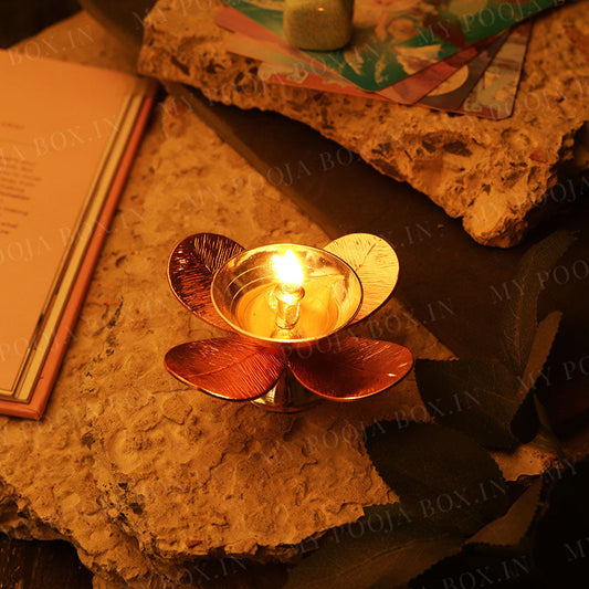 Elegant Floral Akhand Diya - Copper & Silver