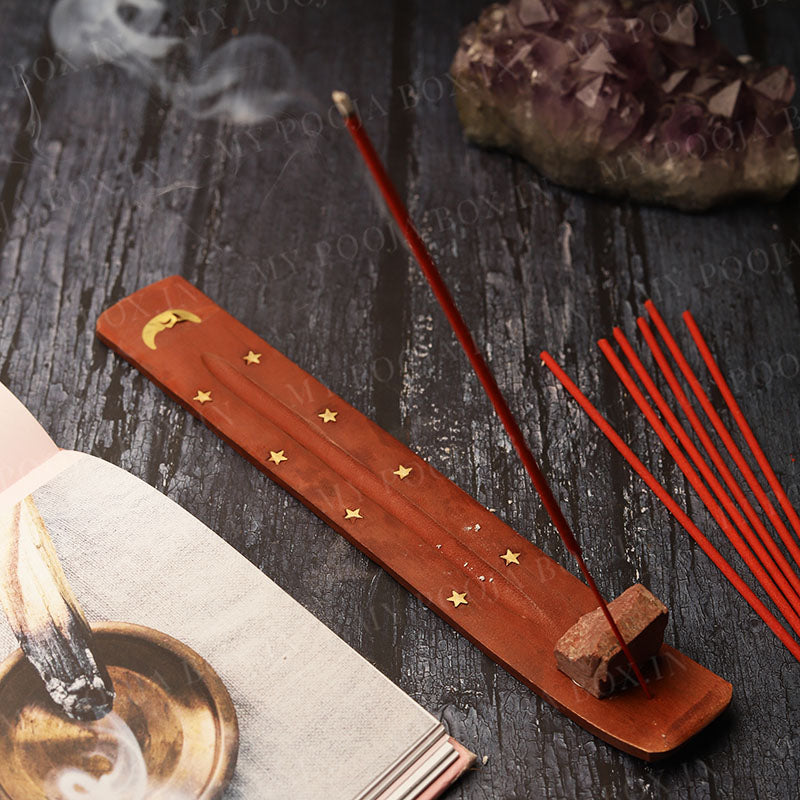 Red Jasper Wooden Incense Stand