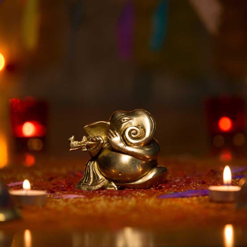 Cute Brass Flute Ganesh