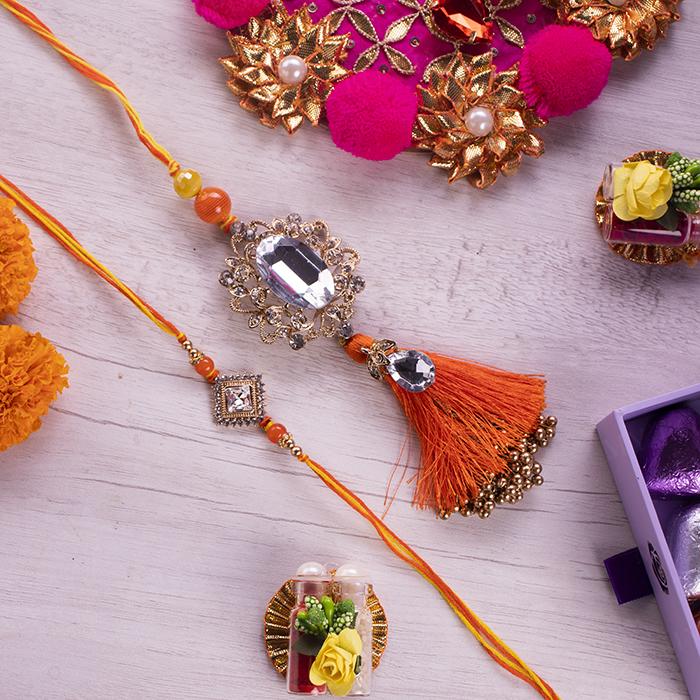 Tassel Orange Bhaiya Bhabhi Rakhi