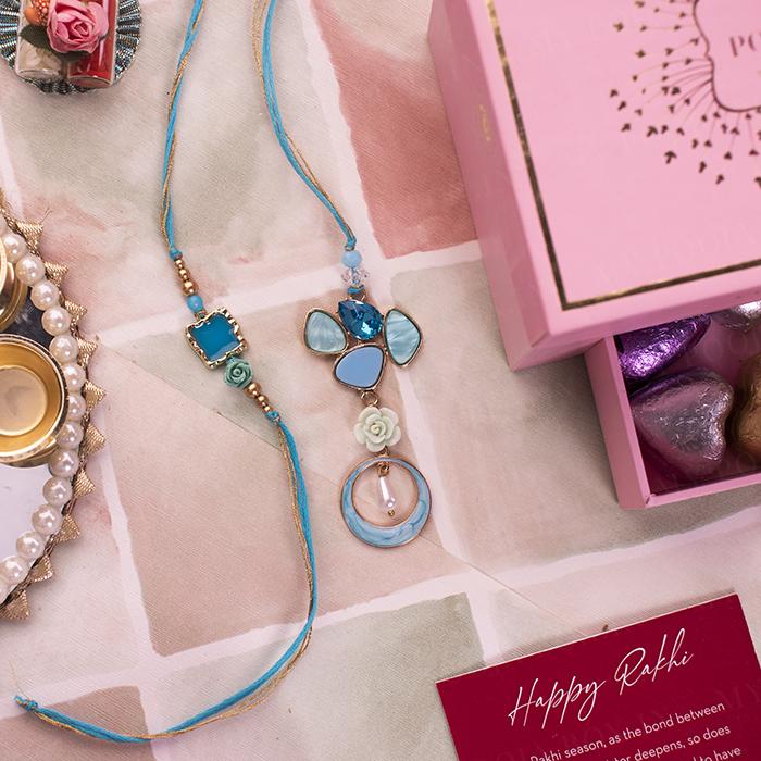 Aesthetic Blue Diamond Bhaiya Bhabhi Rakhi