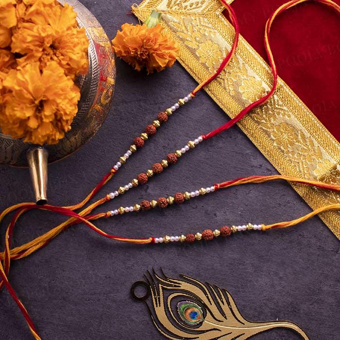 Rudraksha Beaded Mauli Rakhi (Set of 4)