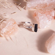 Natural Black Tourmaline German Silver Adjustable Ring