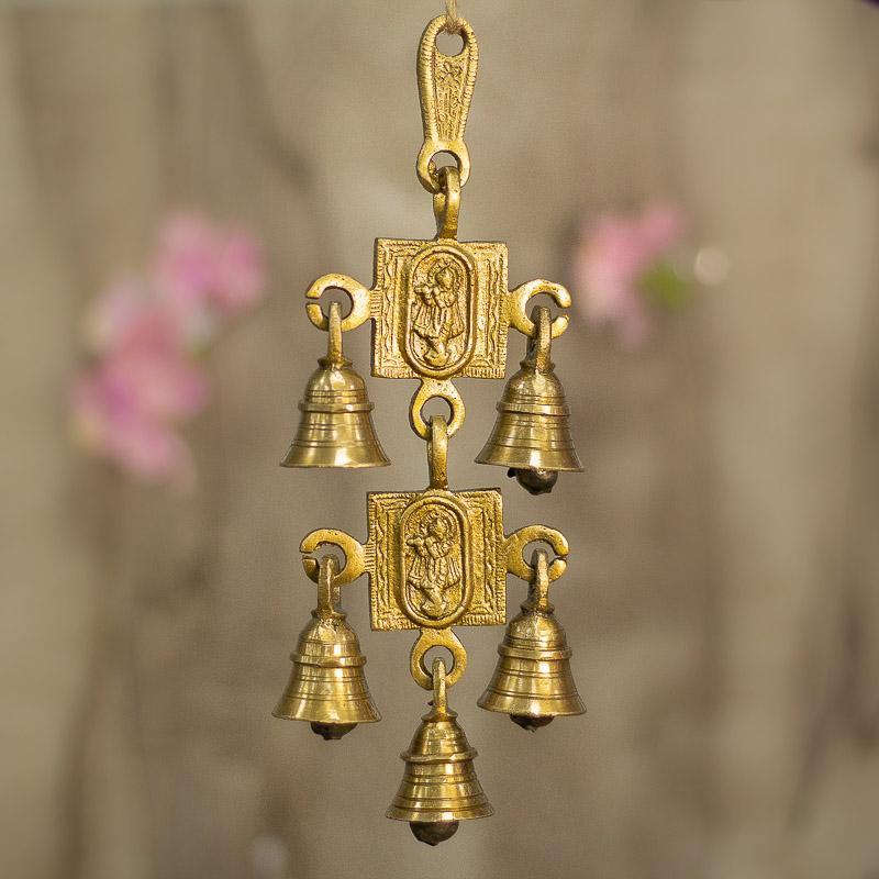Antique Brass 5 Bells With Krishna Figurine
