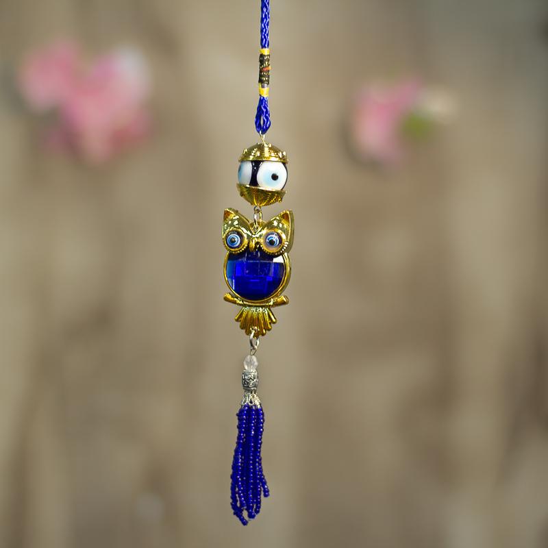 Feng Shui Evil Eye Owl Car Door Hanging with Bead Tassel