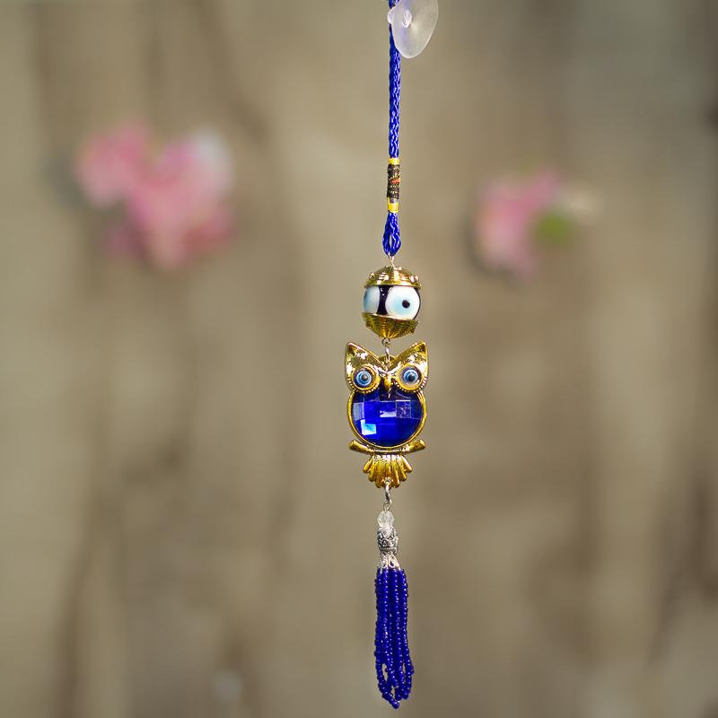 Feng Shui Evil Eye Owl Car Door Hanging with Bead Tassel