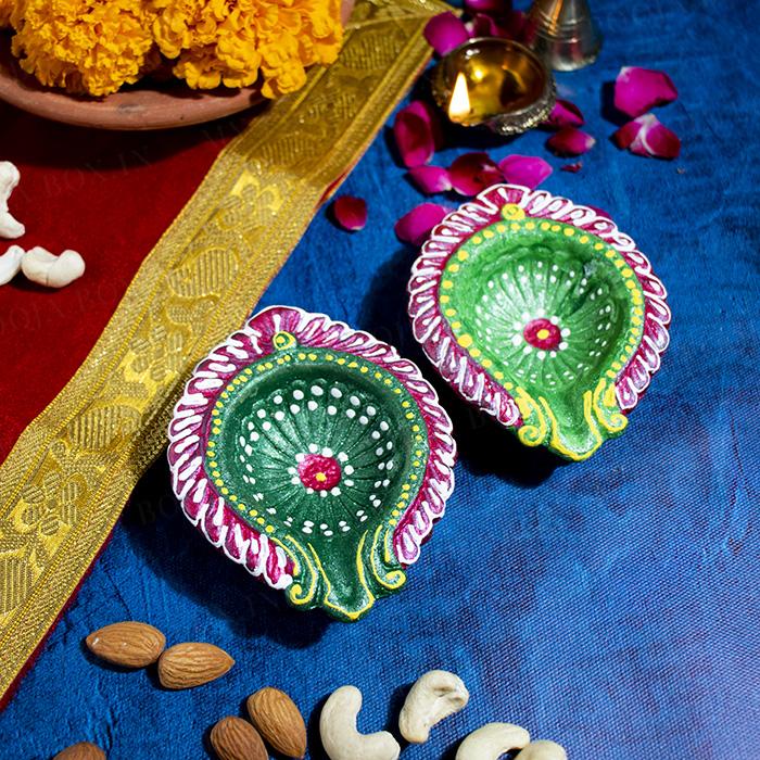 Eco Friendly Green Diya  (set of 2)