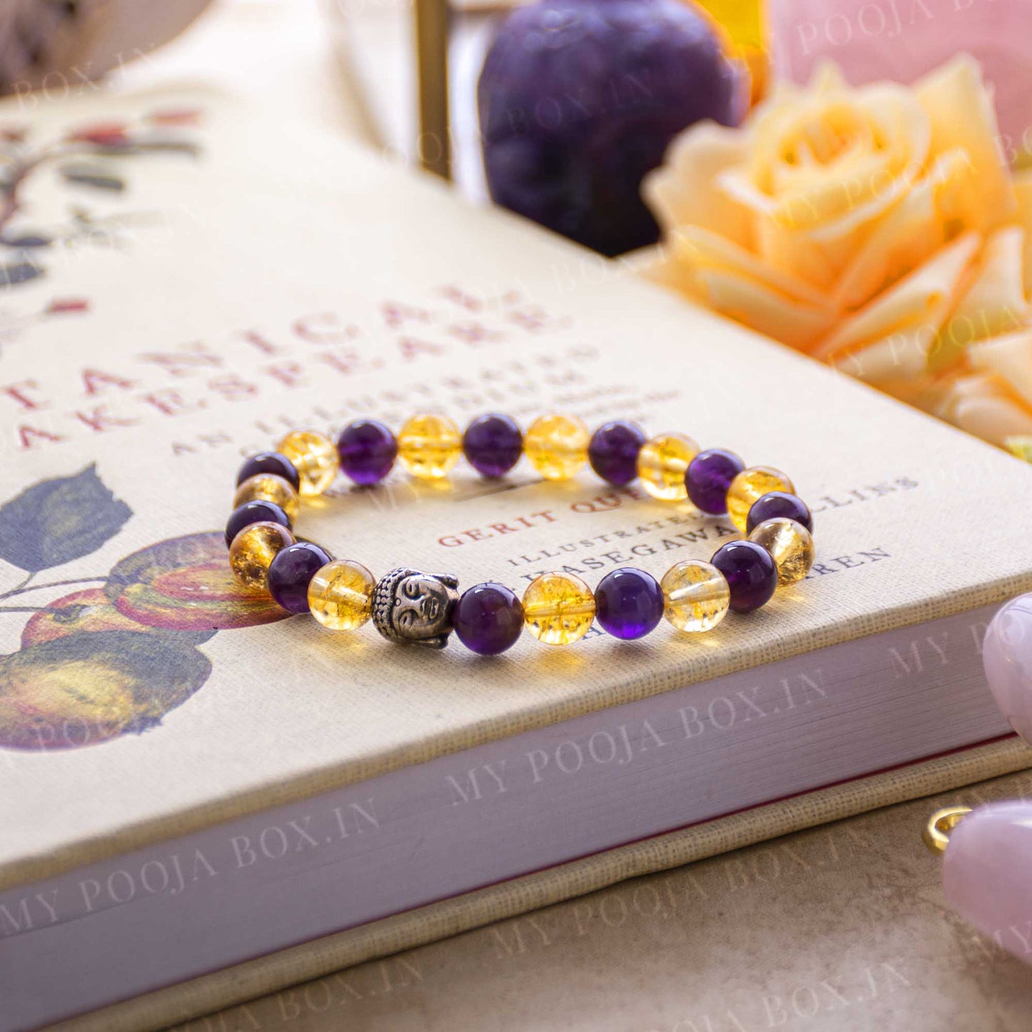 Amethyst & Citrine Healing Bracelet with Buddha Charm