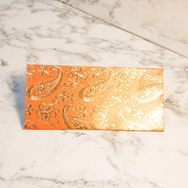 Pumpkin Orange Envelope with Paisley Floral Design (Pack of 5)
