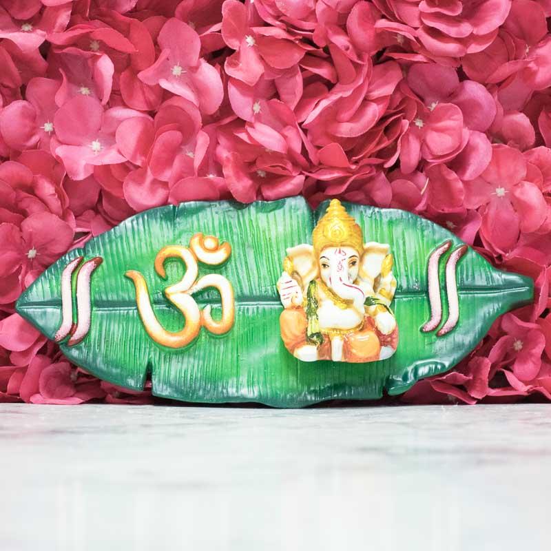 Banana Leaf Lord Ganesha Wooden Door Wall Hanging