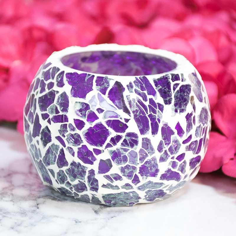 Purple Crackled Matki Candle Holder