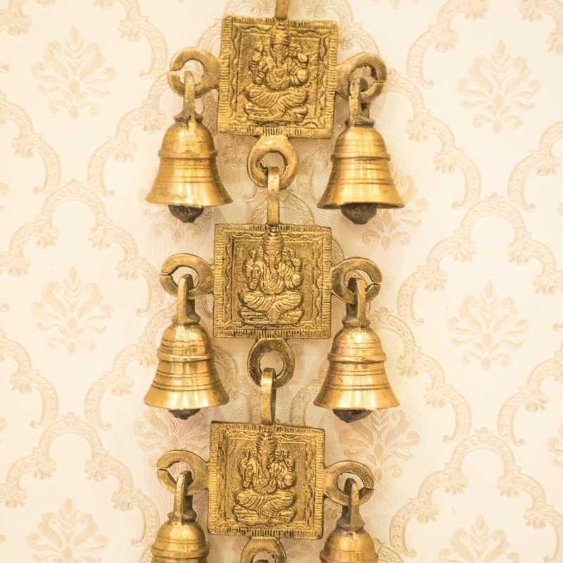 Antique Brass Door/Wall Hanging 7 Bells with Engraved Ganesh