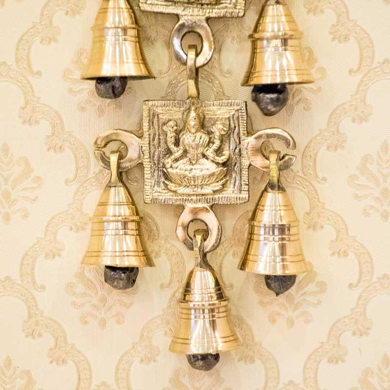 Antique Brass Door/Wall Hanging 5 Bells with Engraved Laxmi & Ganesh