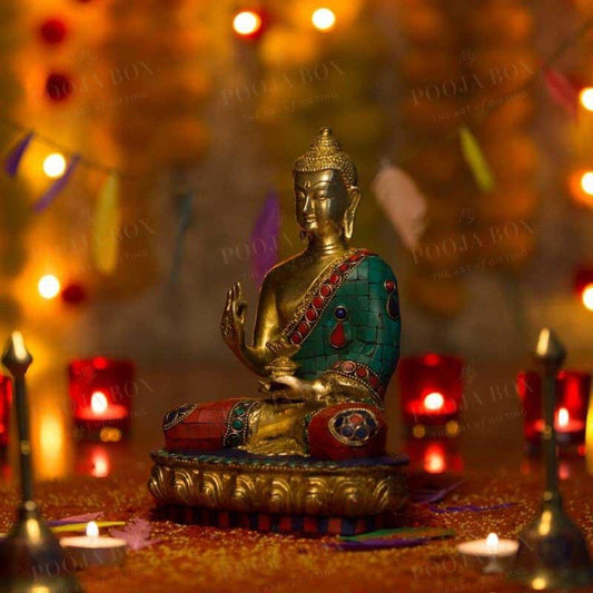Antique Blessing Buddha With Stone Idol Home Decor