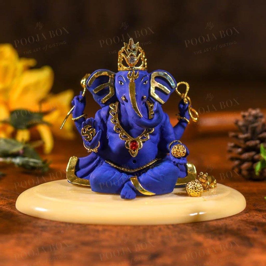 Antique Blue And Golden Ganesha Idol Idols