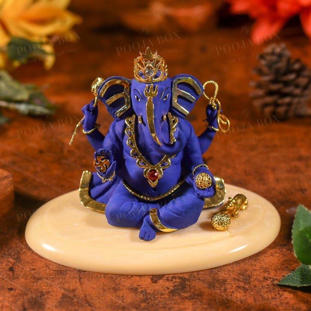 Antique Blue And Golden Ganesha Idol Idols