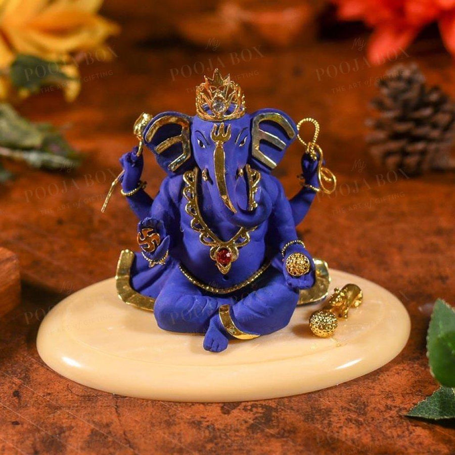 Antique Blue And Golden Ganesha Idol Idols