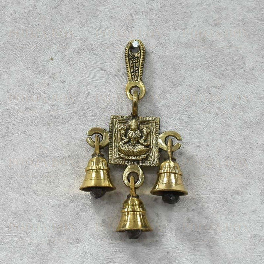 Antique Brass 3 Bells Door/wall Hanging With Laxmi Figurine Bell
