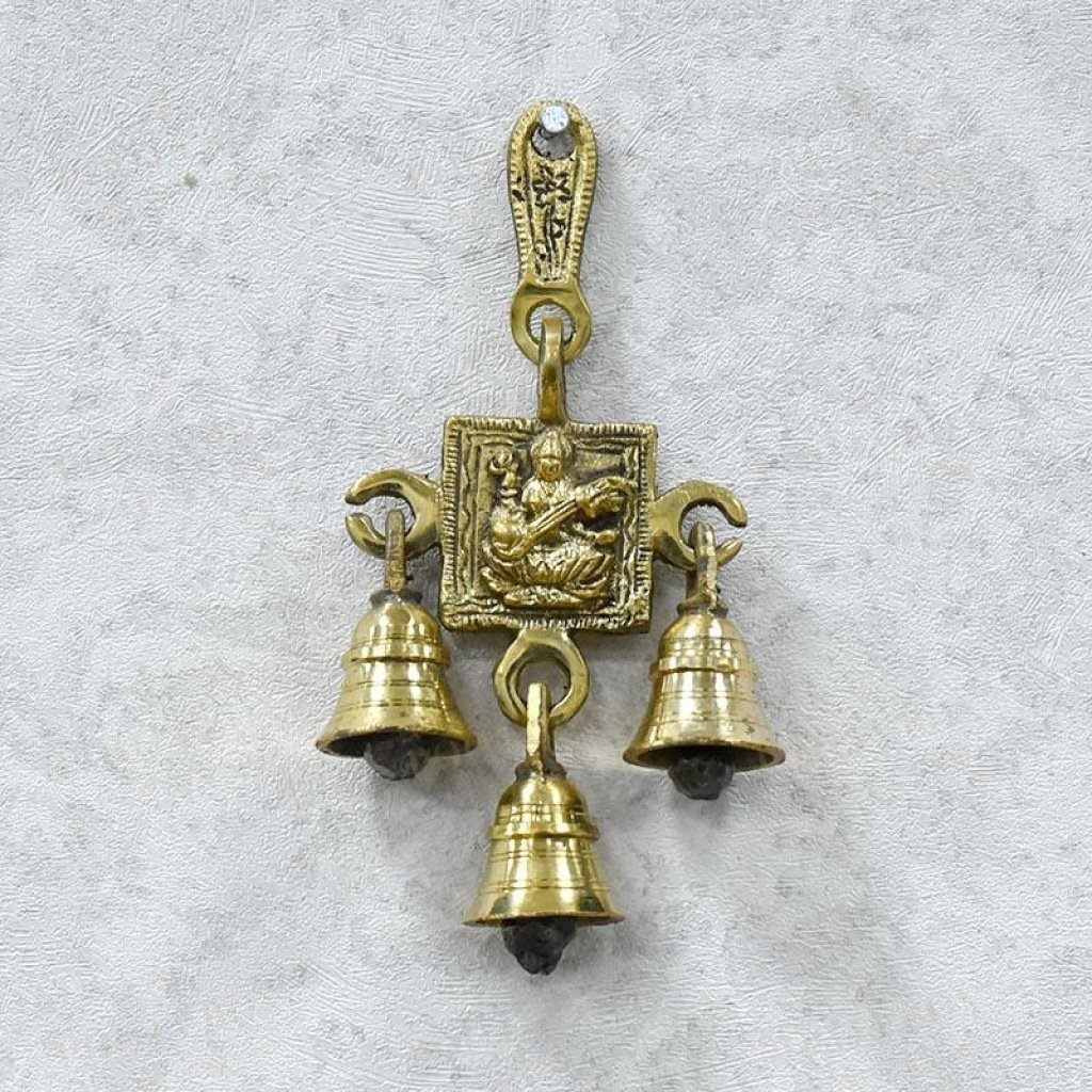 Antique Brass 3 Bells Saraswati Figurine Bell