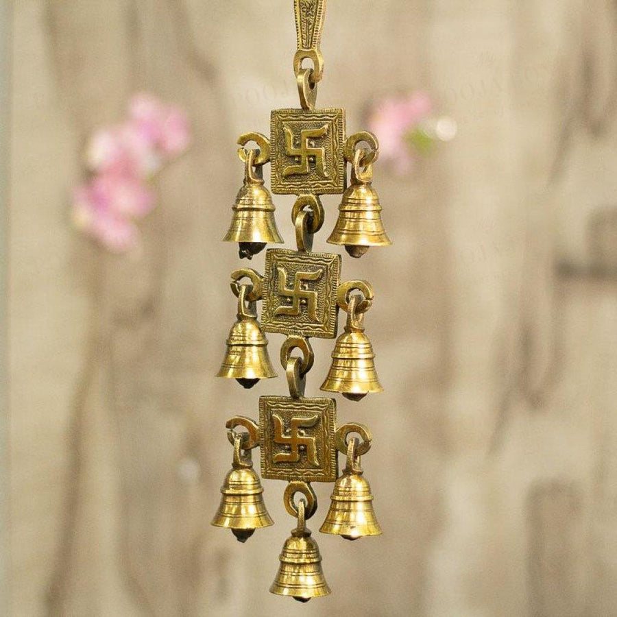 Antique Brass 7 Bell With Swastik Figuring Bell