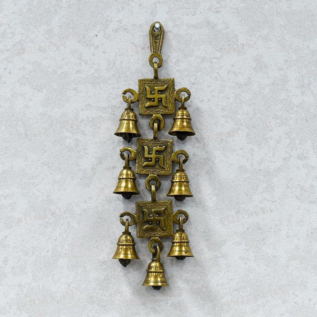 Antique Brass 7 Bell With Swastik Figuring Bell
