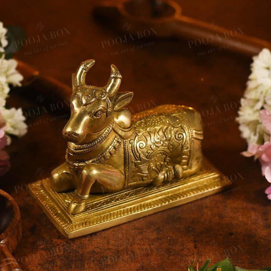 Antique Brass Nandi With Lotus Design Idols