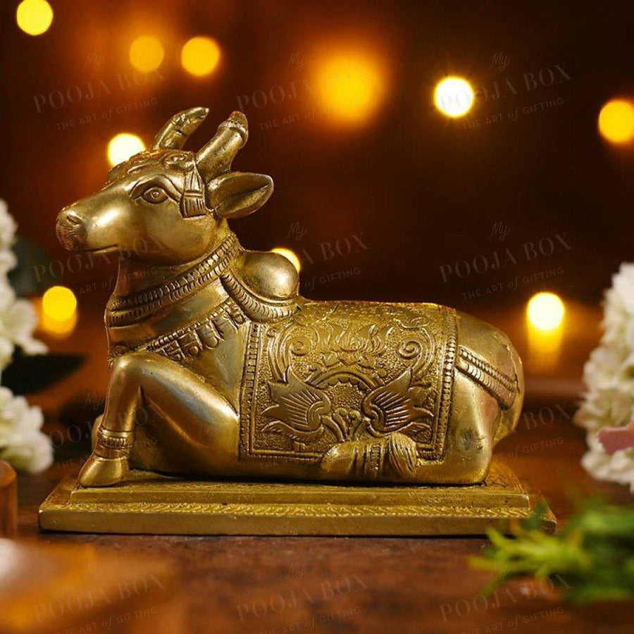 Antique Brass Nandi With Lotus Design Idols