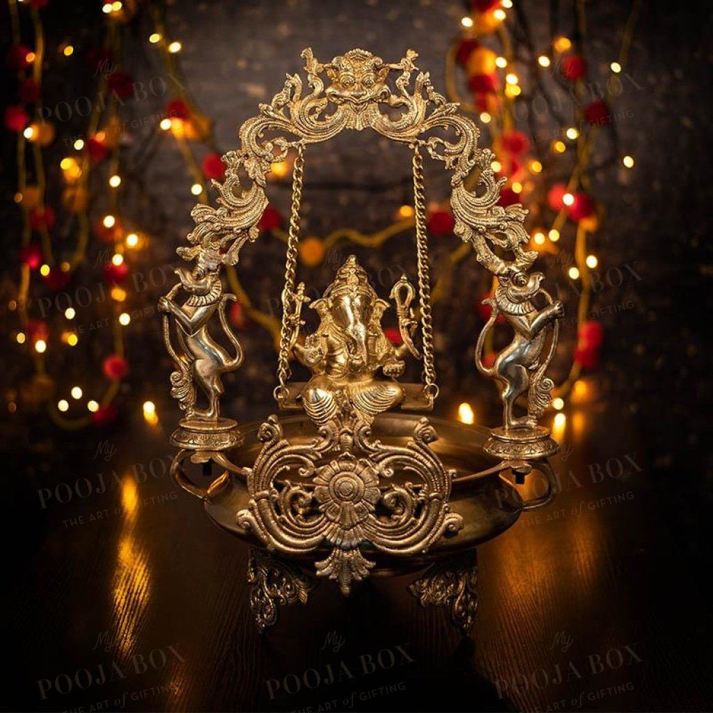 Antique Brass Swing Ganesha Urli