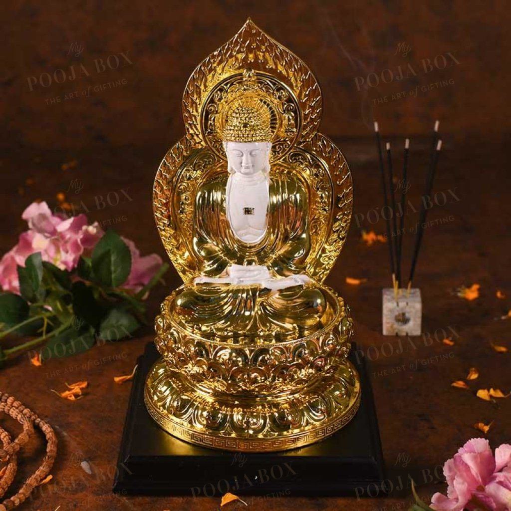 Antique Golden And White Buddha Statue Idols