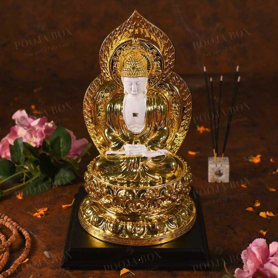 Antique Golden And White Buddha Statue Idols
